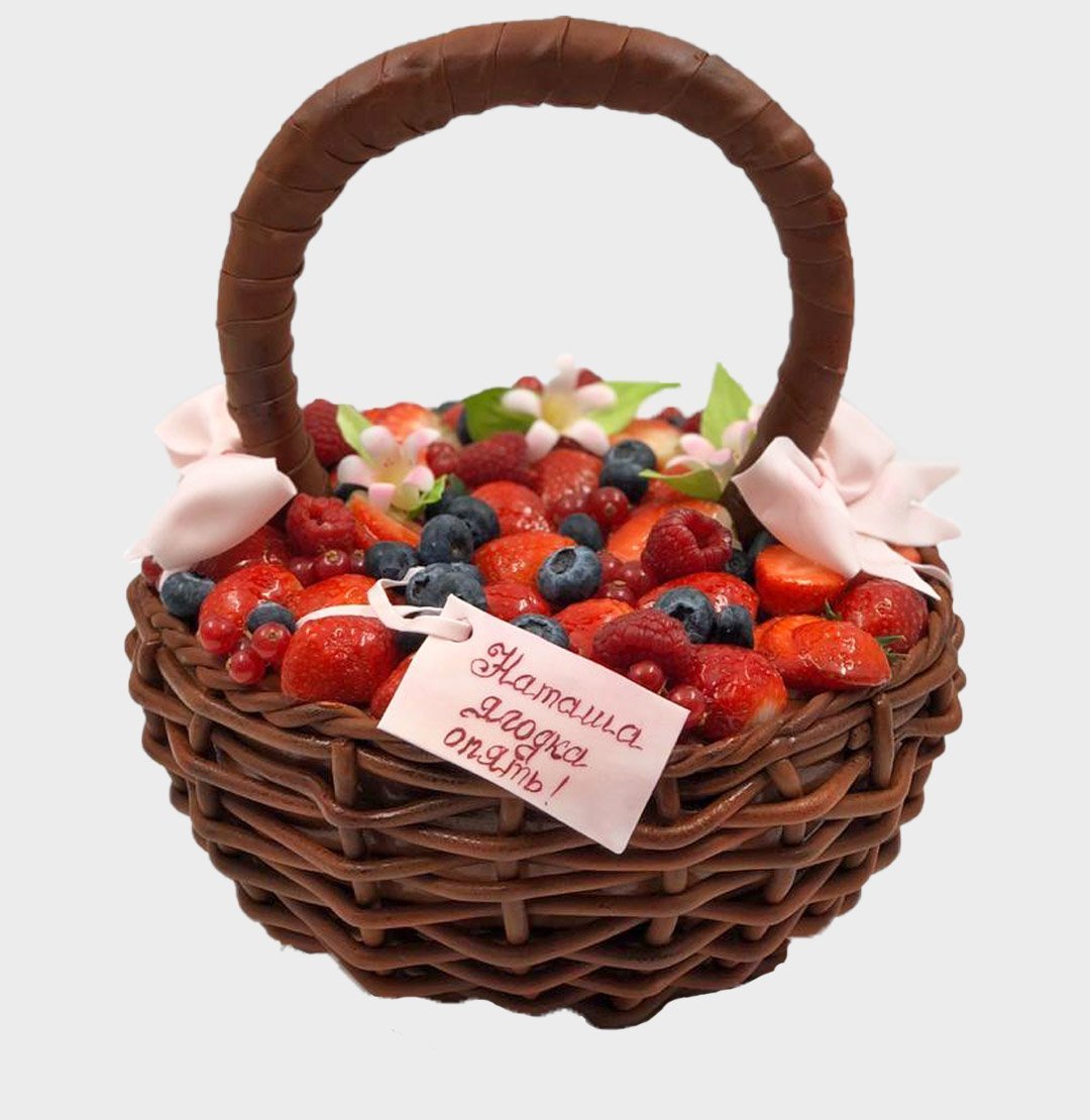 Декор торта корзины с фруктами