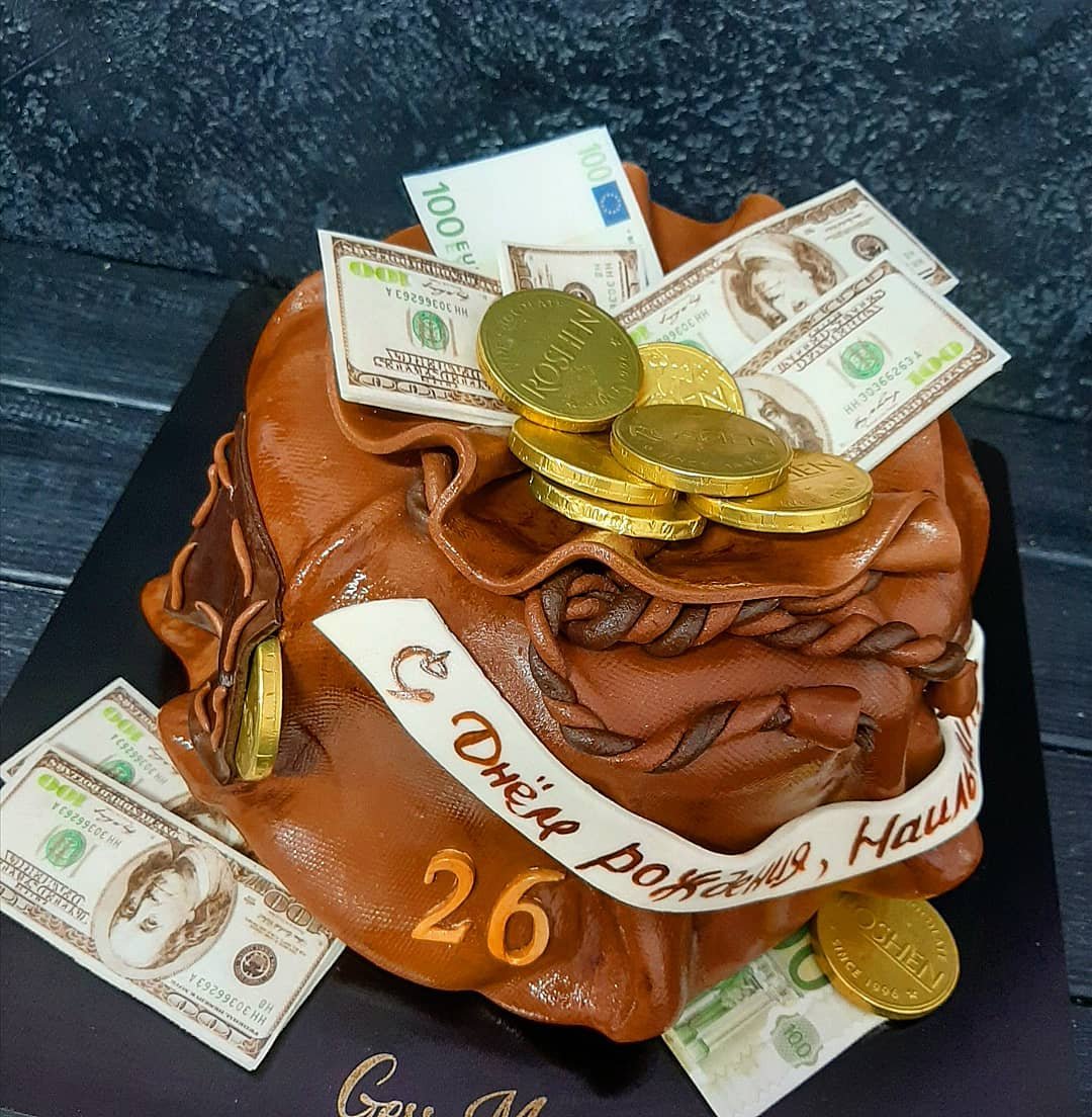 Торт мешок с деньгами из мастики