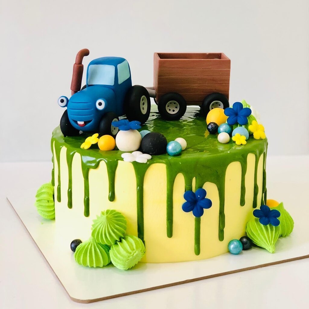 Торт детский синий трактор