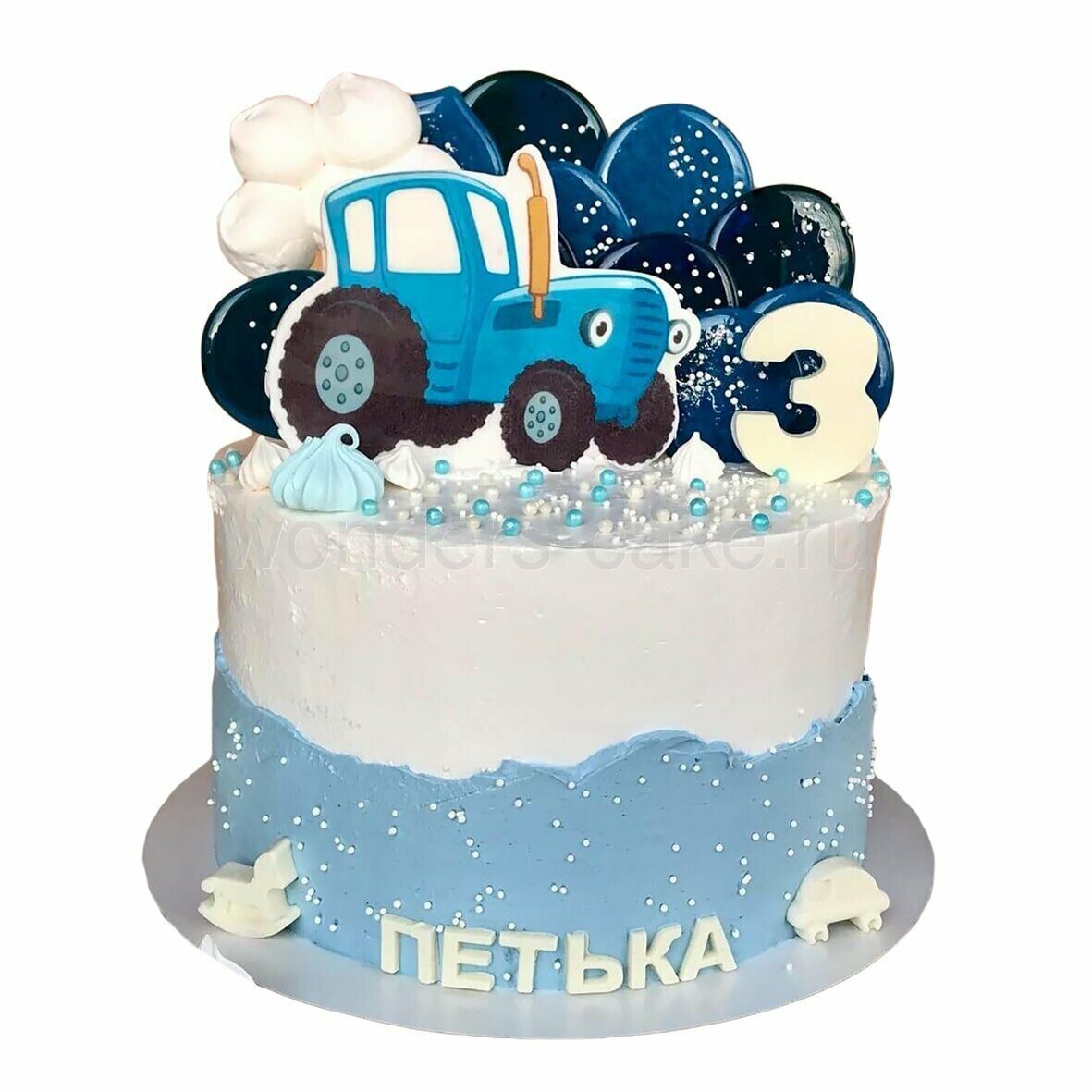 Торт синий трактор на 2 годика