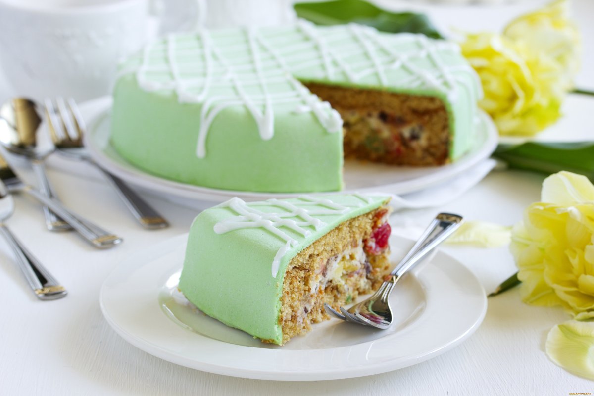 Торт с ромашками из мастики