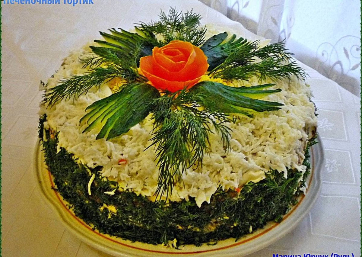 Печёночный торт с творожным сыром