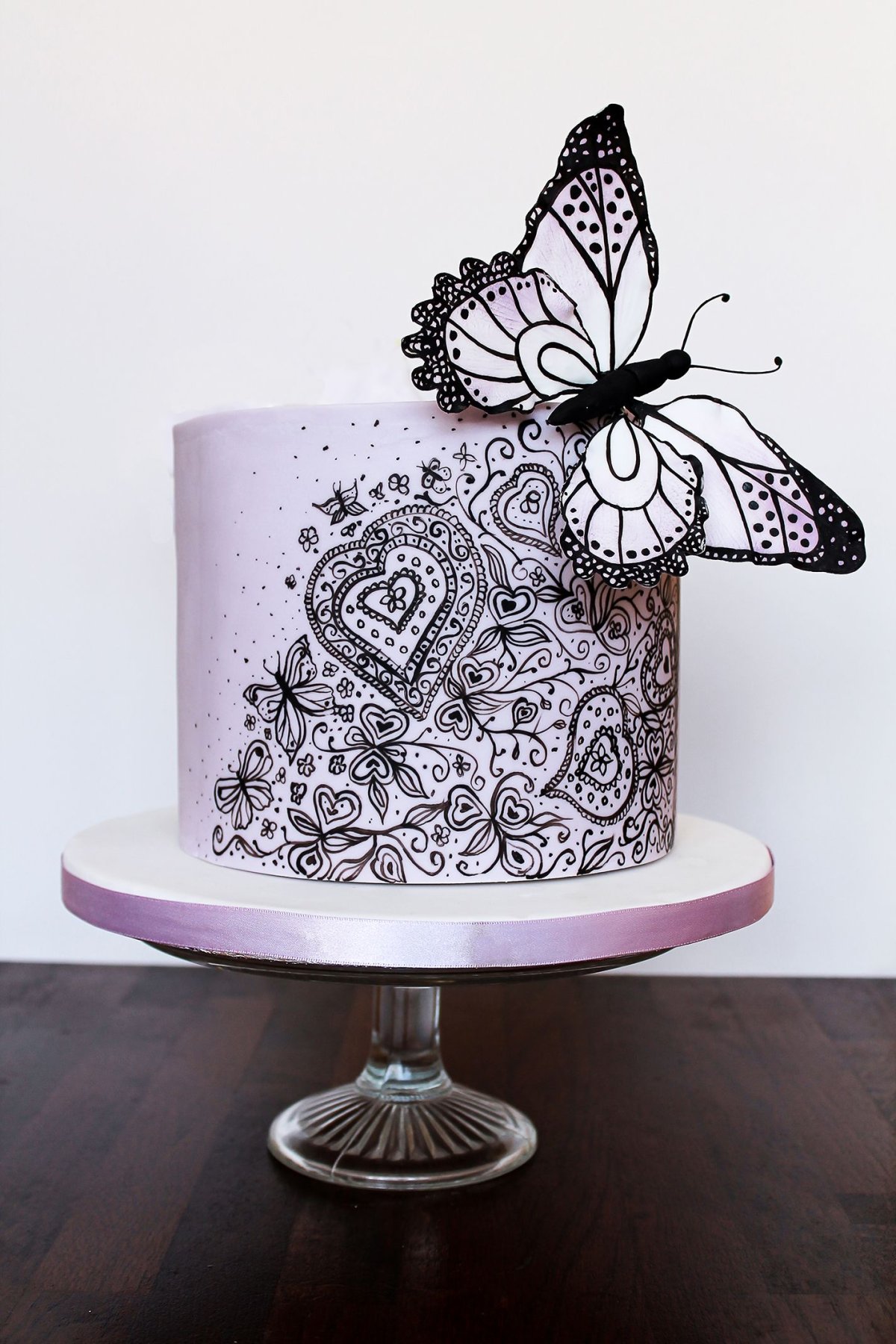 Розовый торт с бабочками