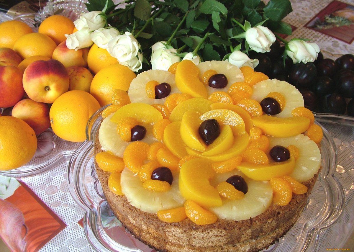 Торт с персиками без выпечки