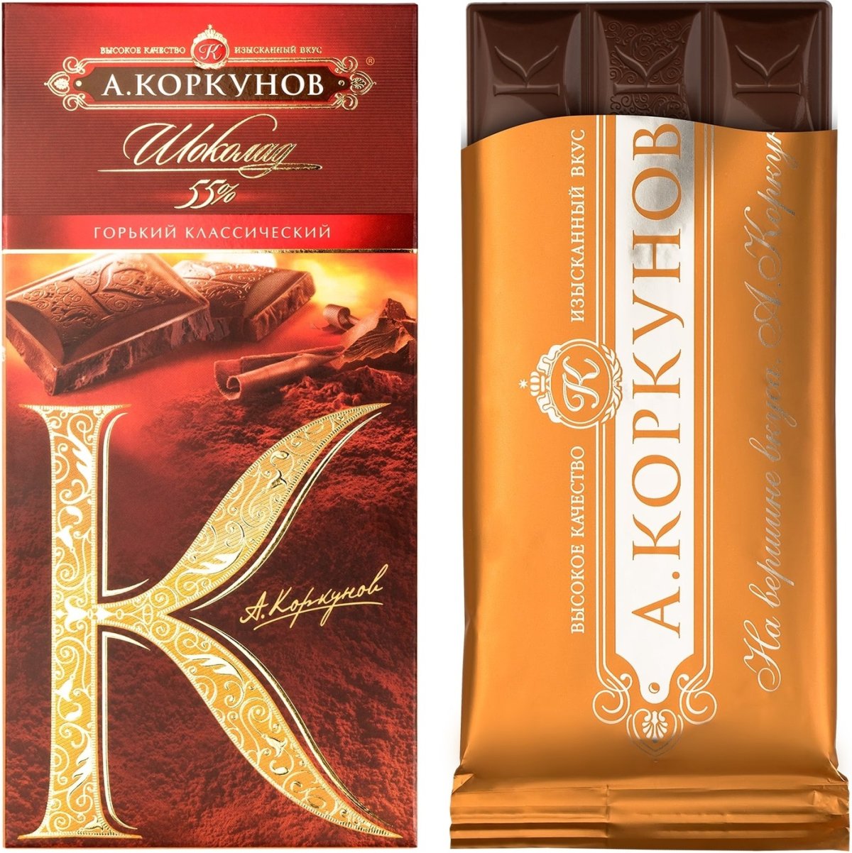 Шоколад "а. Коркунов" Горький цельным миндалем, 100г.