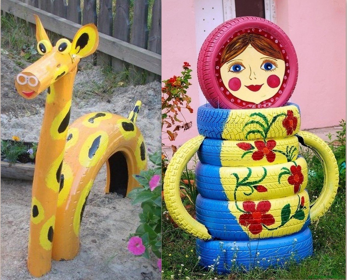 Многоярусная клумба из шин