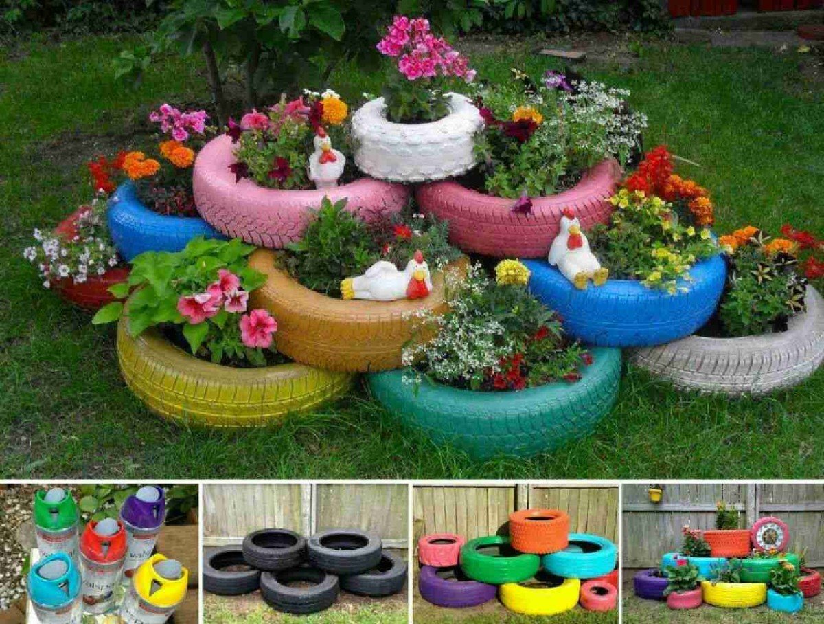 Красивые клумбы из колес