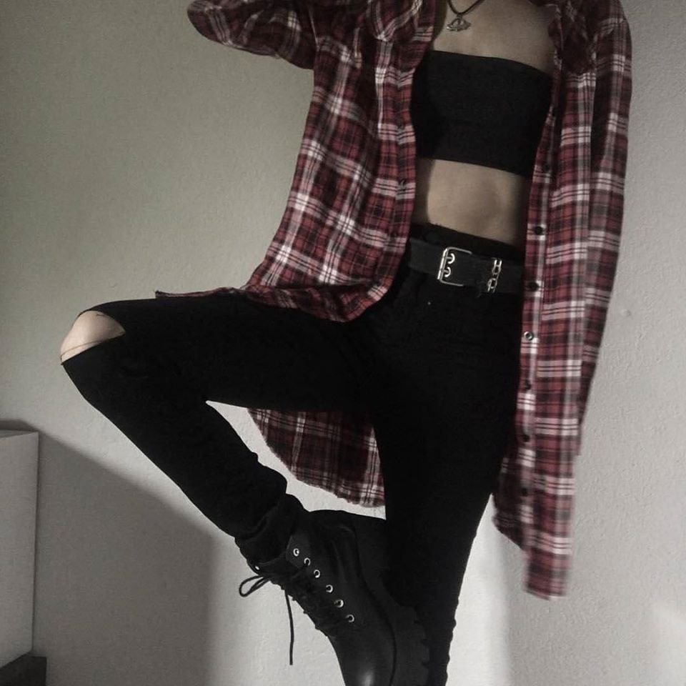 Goth outfit Грандж чёрная корейская одежда