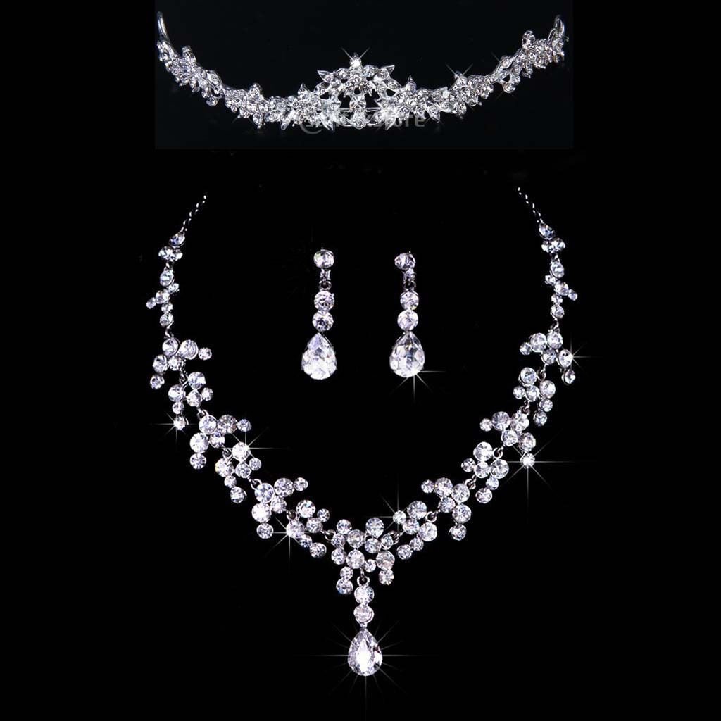 Bridal Dangle Flower Rhinestone Crystal hair Tiara Necklace Earring Set nr427 тиара