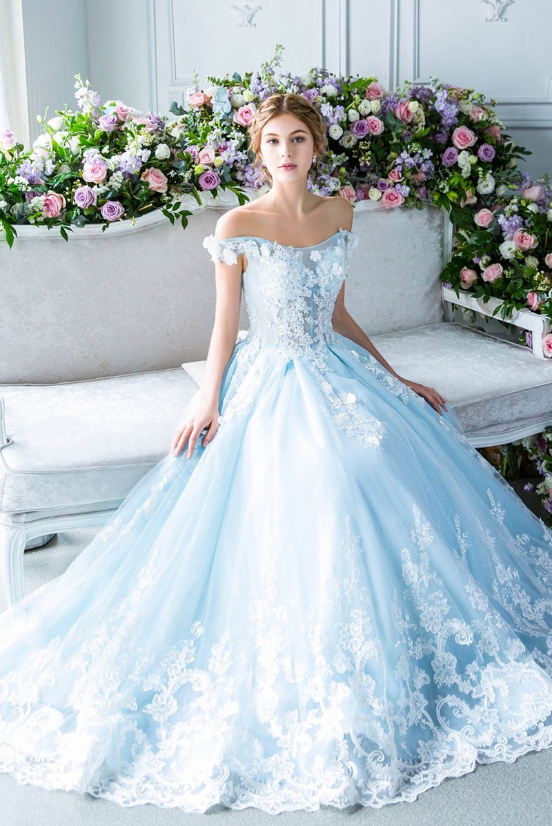 Голубое свадебное платье короткое