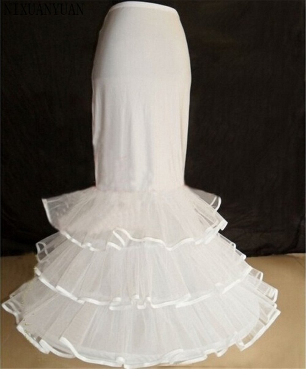 Wholesale New long Bride Petticoats White 1 Hoop 3 layers Formal Dress Underskirt Crinoline Mermaid Corset Wedding Accessories