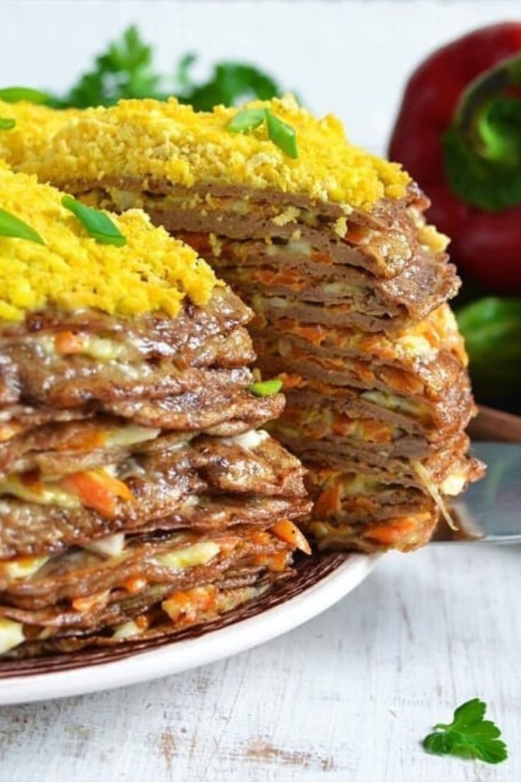 Торт печеночный с морковью и луком куриной печени