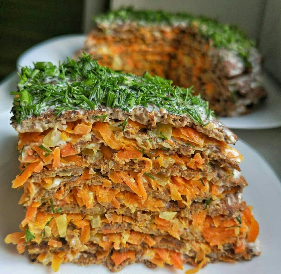 Печёночный торт из говяжьей печени