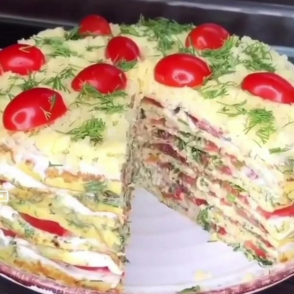 Горячий "Наполеон" с картофельно-грибным кремом
