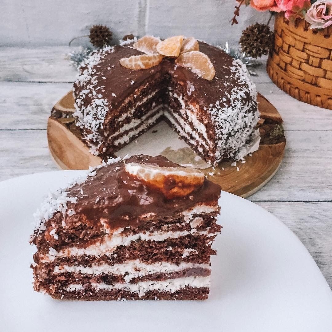 Шоколадный торт с кокосовой стружкой