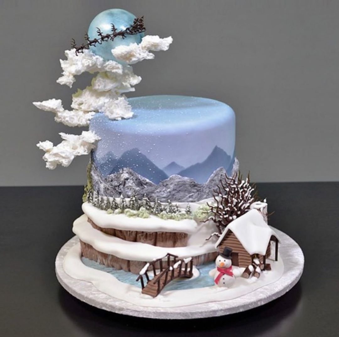 Зимние торты рецепты. Зимний торт. Красивый зимний торт. Торт зимний пейзаж. Сказочный зимний торт.