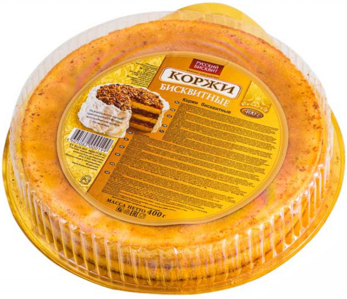 Корж русский бисквит 400г/6 темный