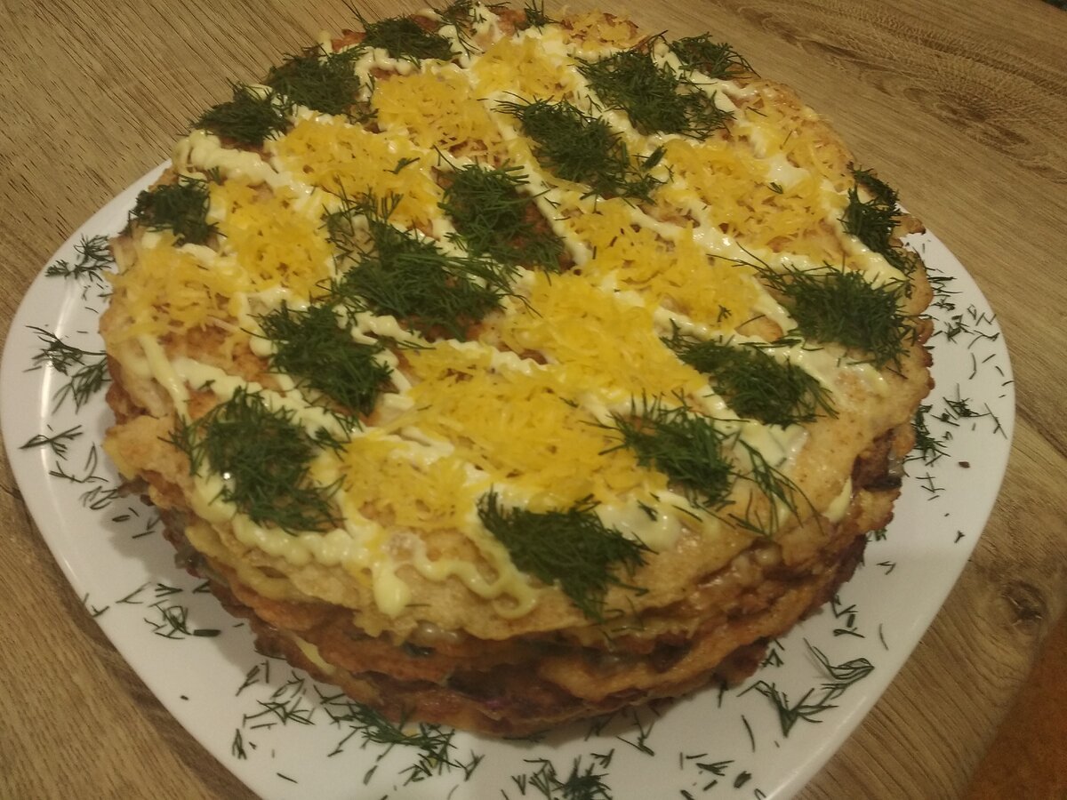 Закусочный тортик из куриной грудки