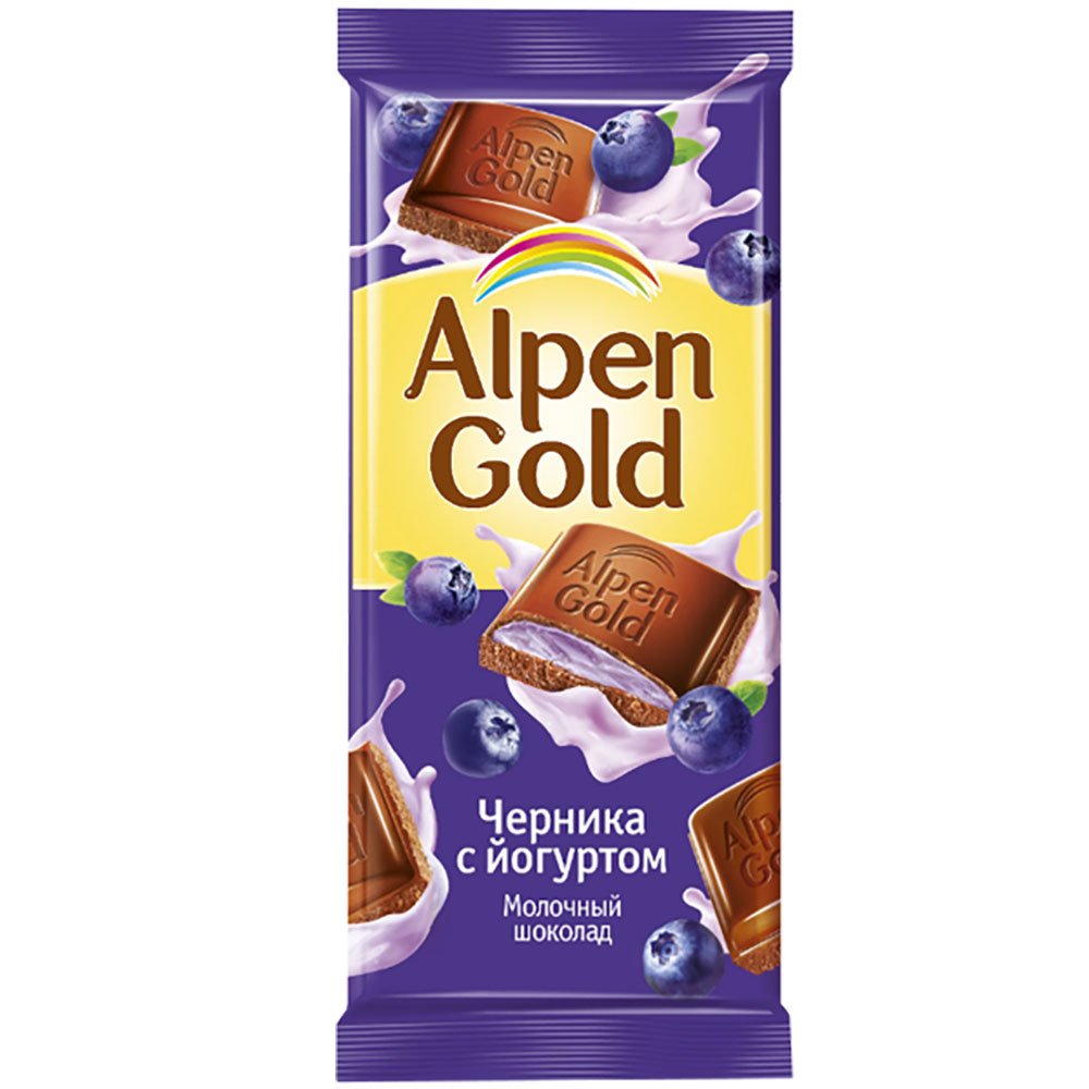 Шоколад молочный Alpen Gold 85гр с чернично-йогуртовой начинкой
