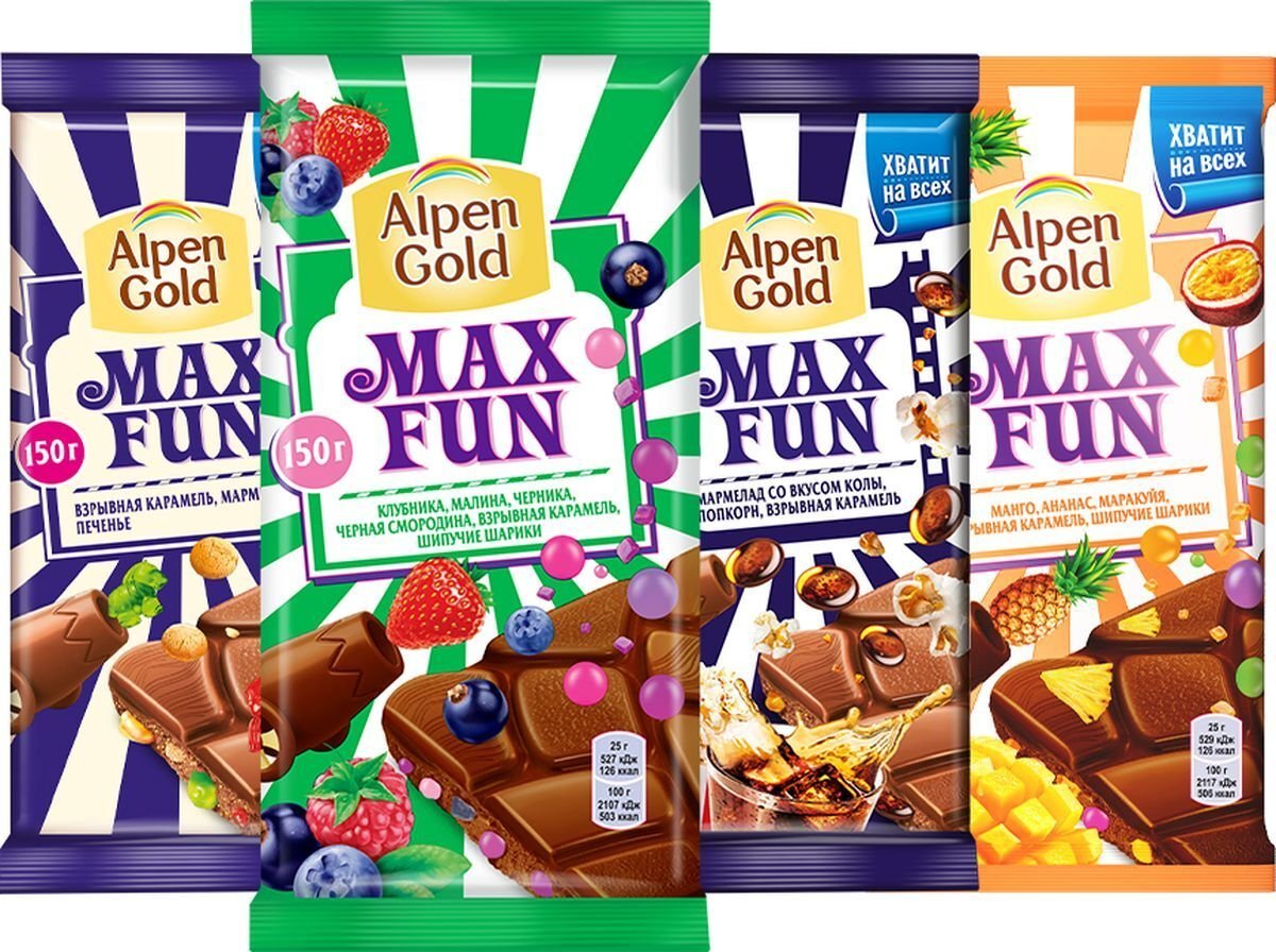 Шоколад Альпен Голд Max fun, взрывная карамель, 160 г