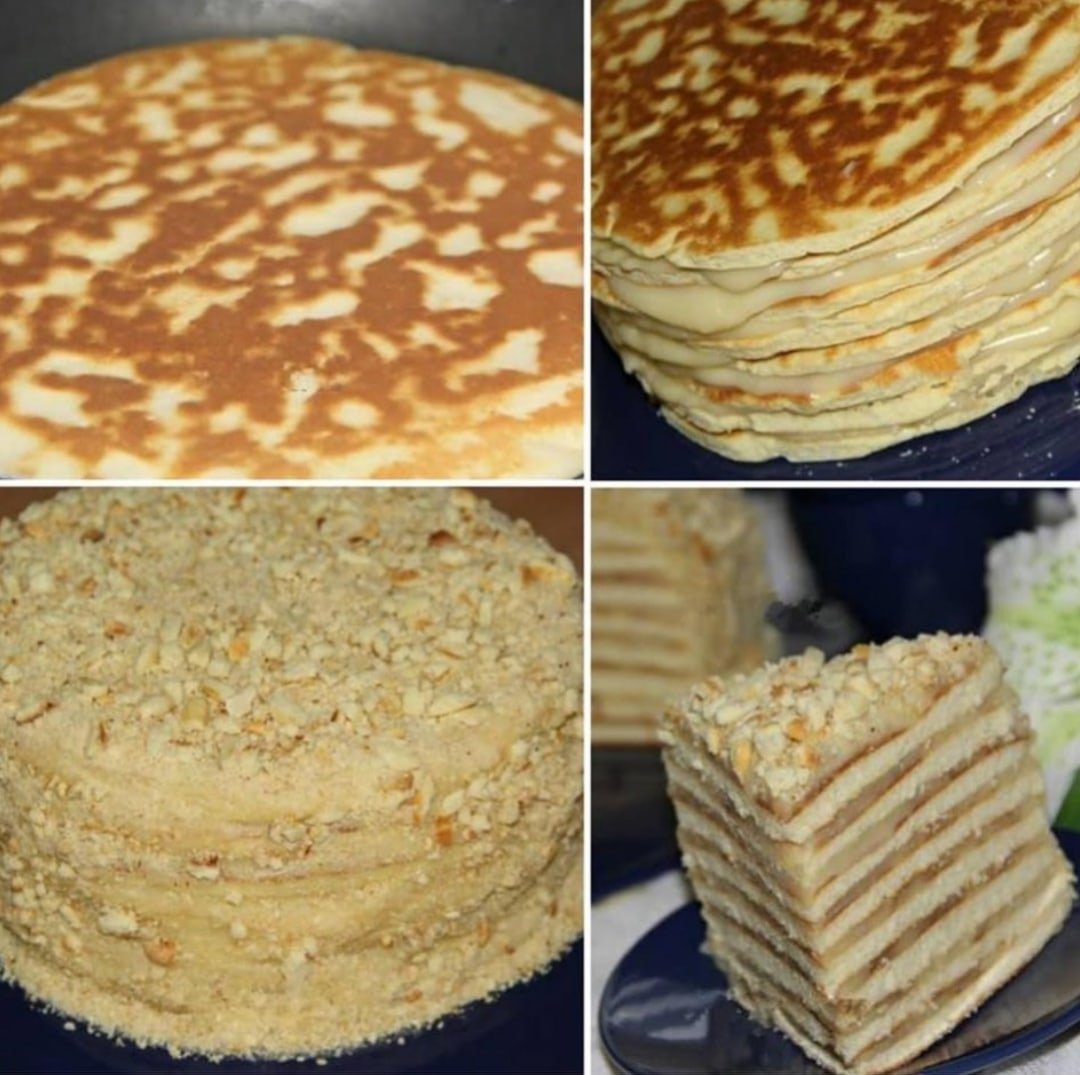Торт из коржей на сковороде со сгущенкой