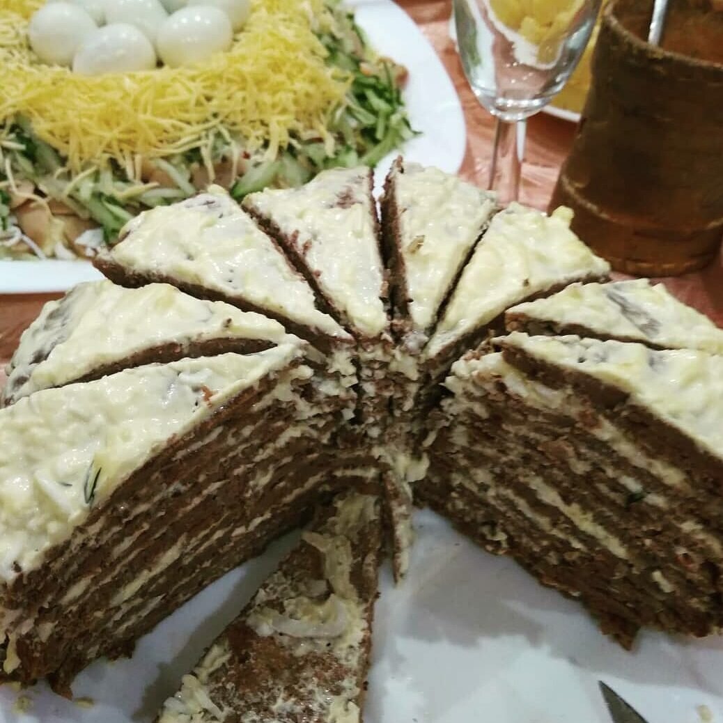 Пирог печеночный блинчатый