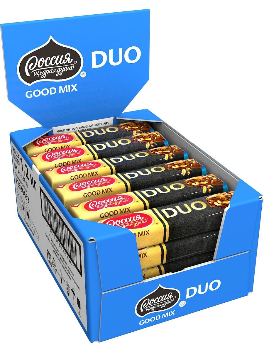 Батончик Россия щедрая душа good Mix Duo с арахисом и шоколадом 50г