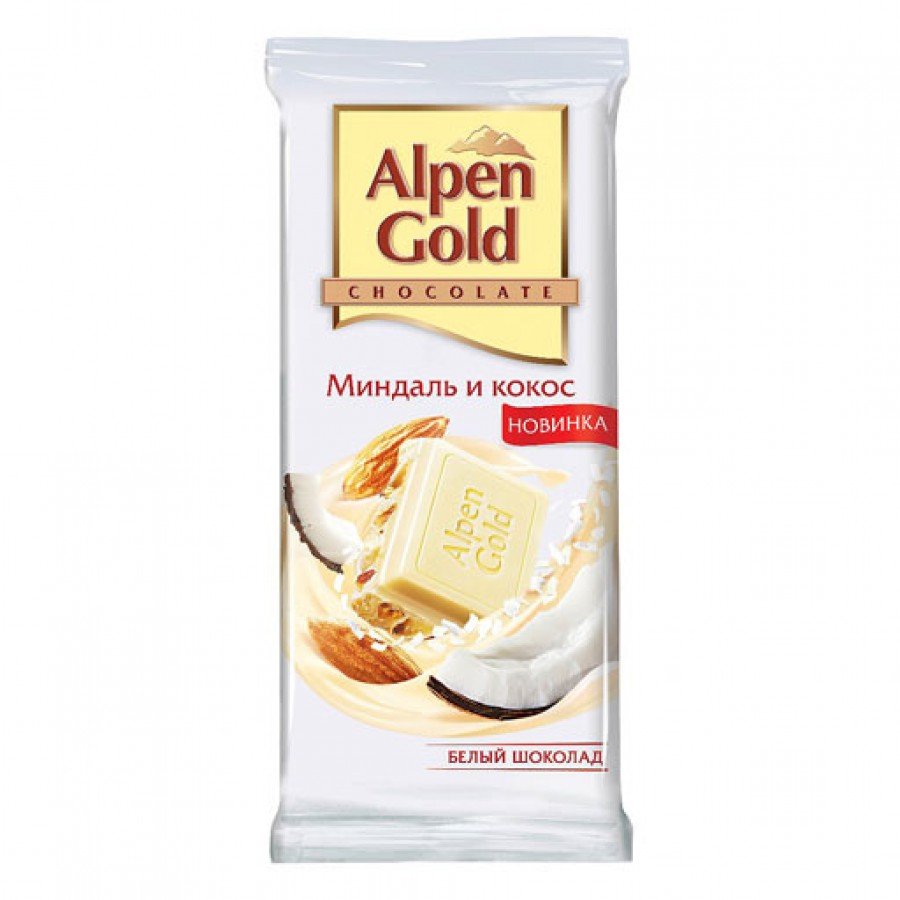 Шоколад Alpen Gold белый с миндалем и кокосовой стружкой 90г