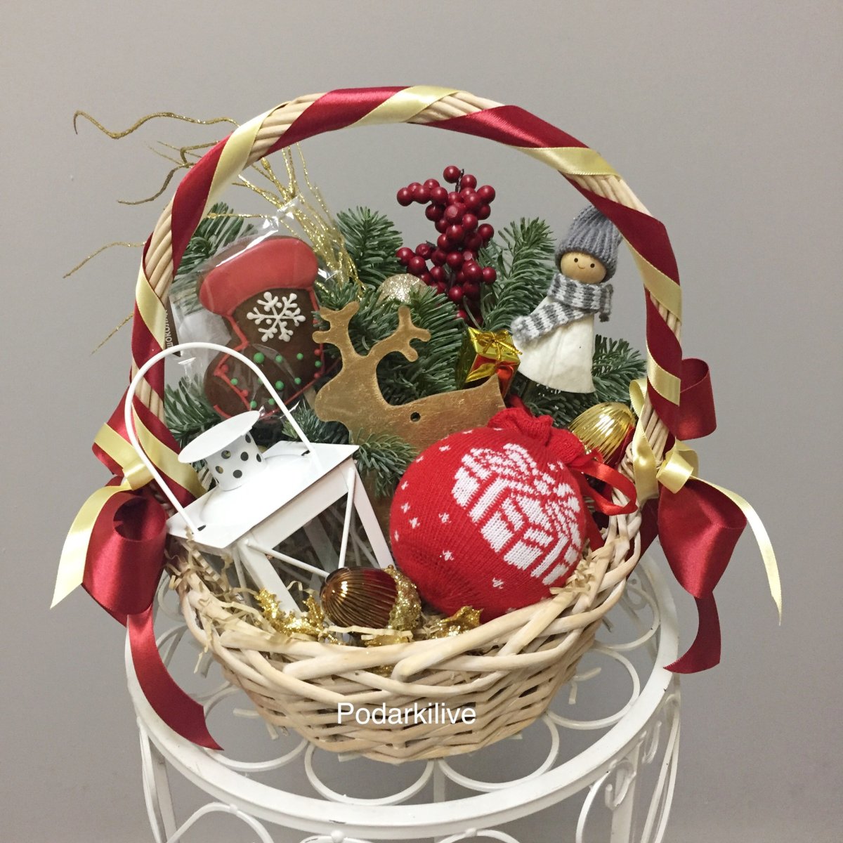 Корзина с новогодними игрушками