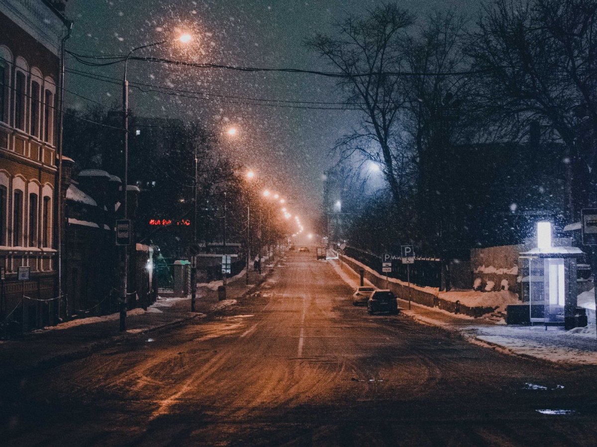 Зима ночь город