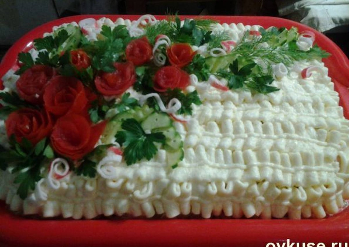 Закусочный торт салат квадратный украшение