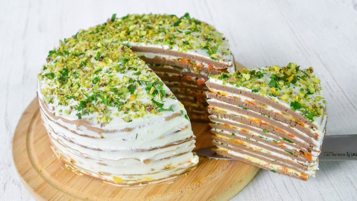 Печёночный торт с грибами