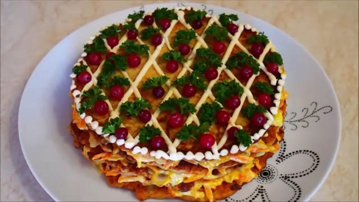 Закусочный торт Наполеон с консервой