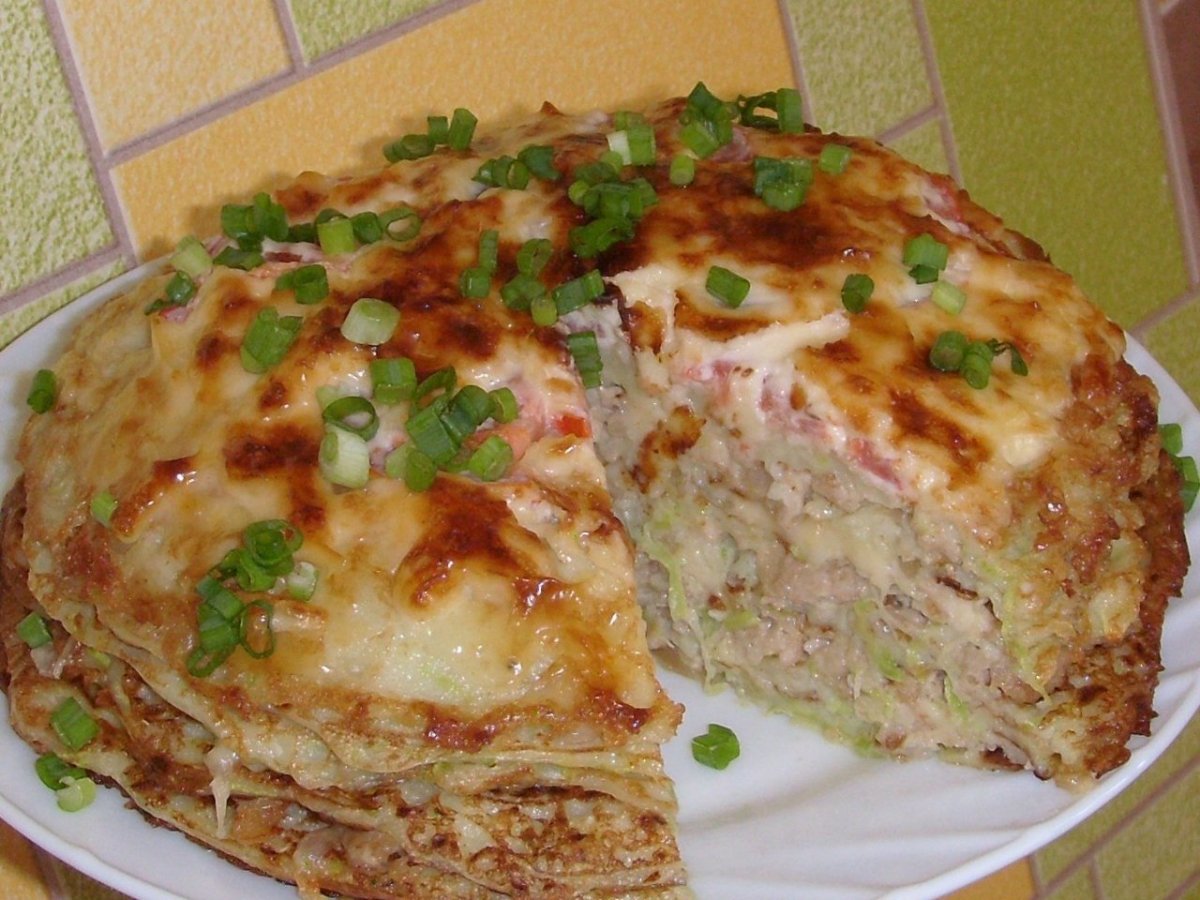 Кабачковый торт с фаршем