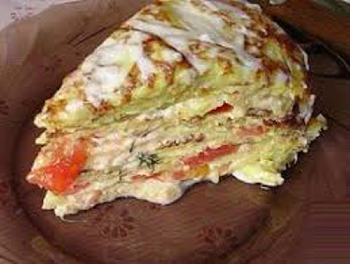 Кабачковый торт с фаршем и помидорами