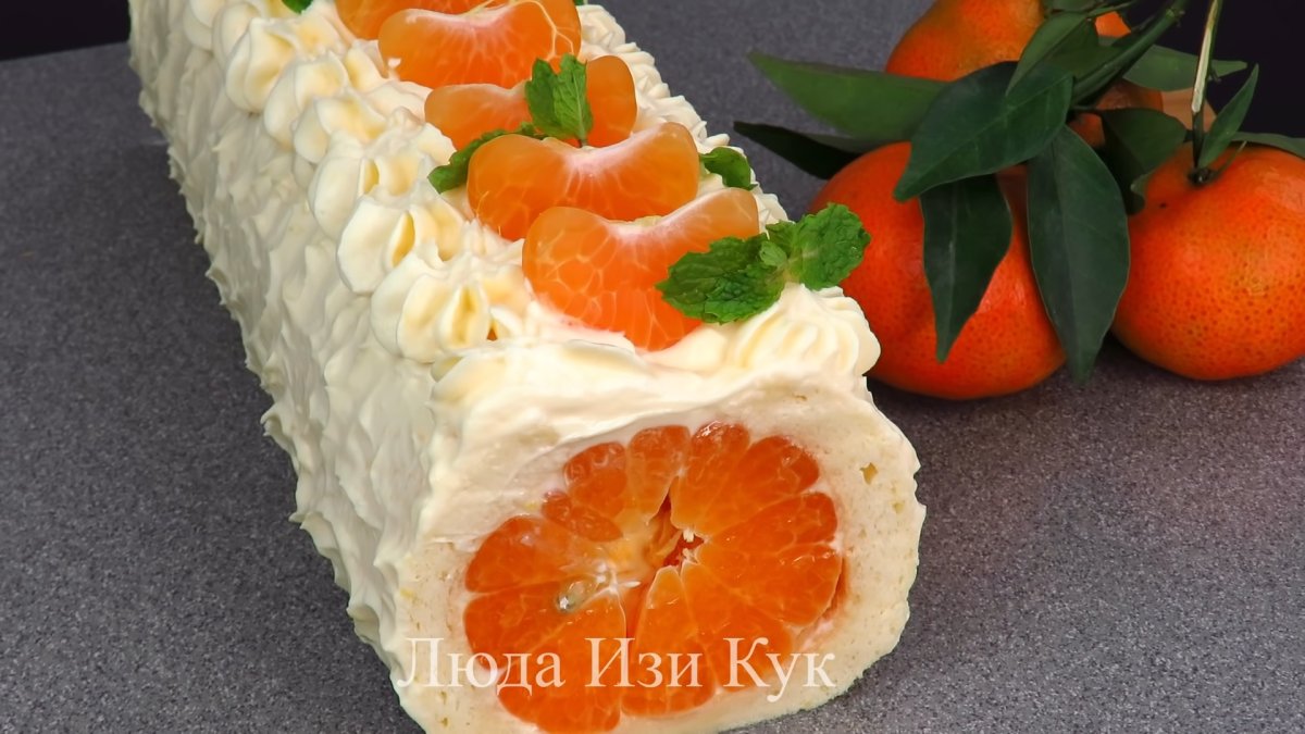 Торт с мандаринами без выпечки