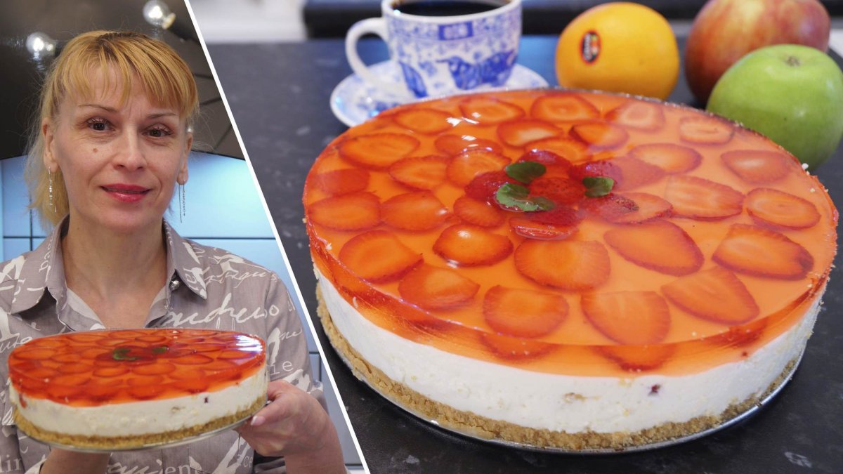 Чизкейк с клубникой и желе