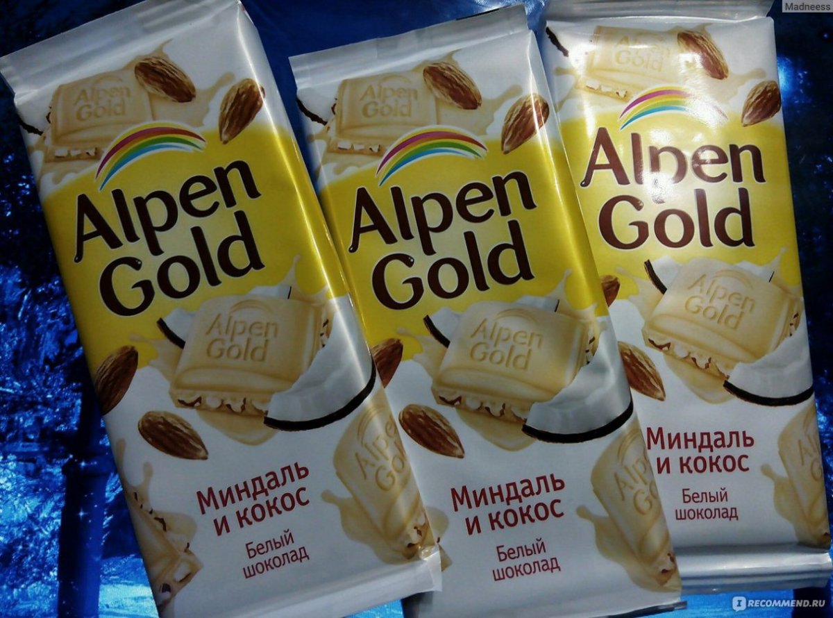 Альпен Гольд белый шоколад с миндалем