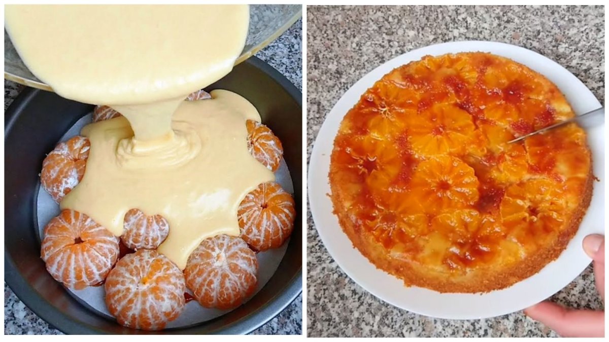 Пирог с мандаринами на сковороде