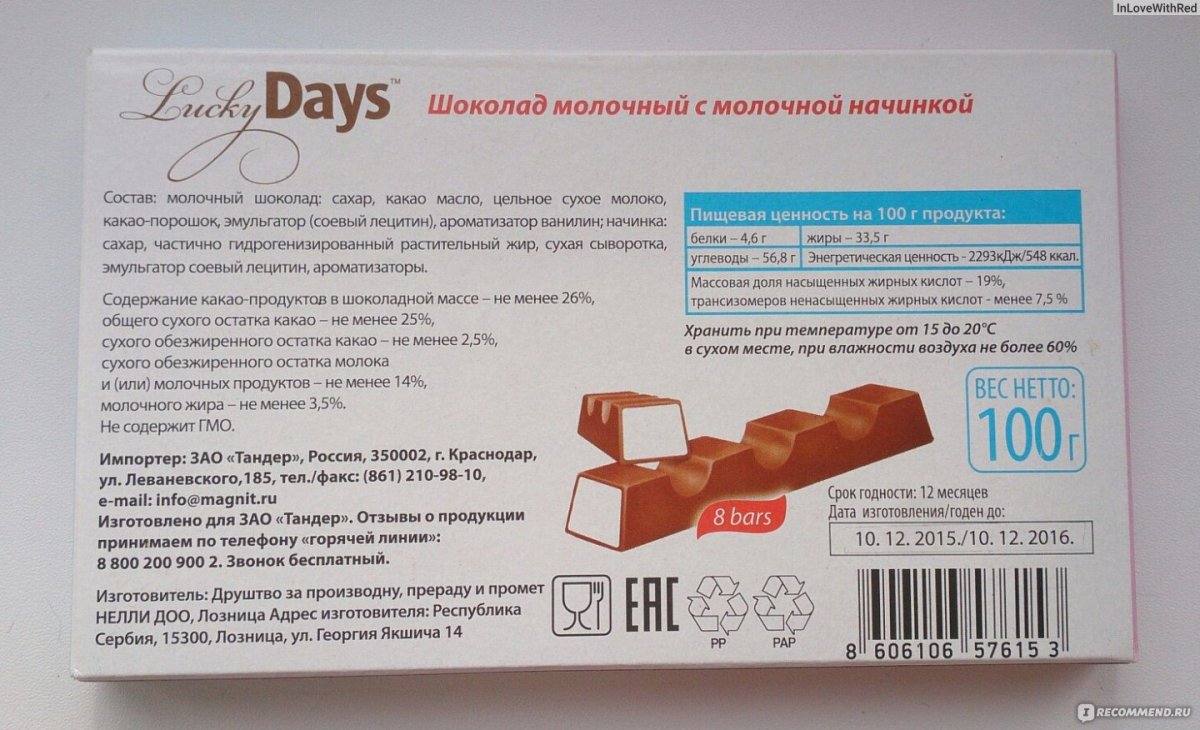 Состав шоколадки