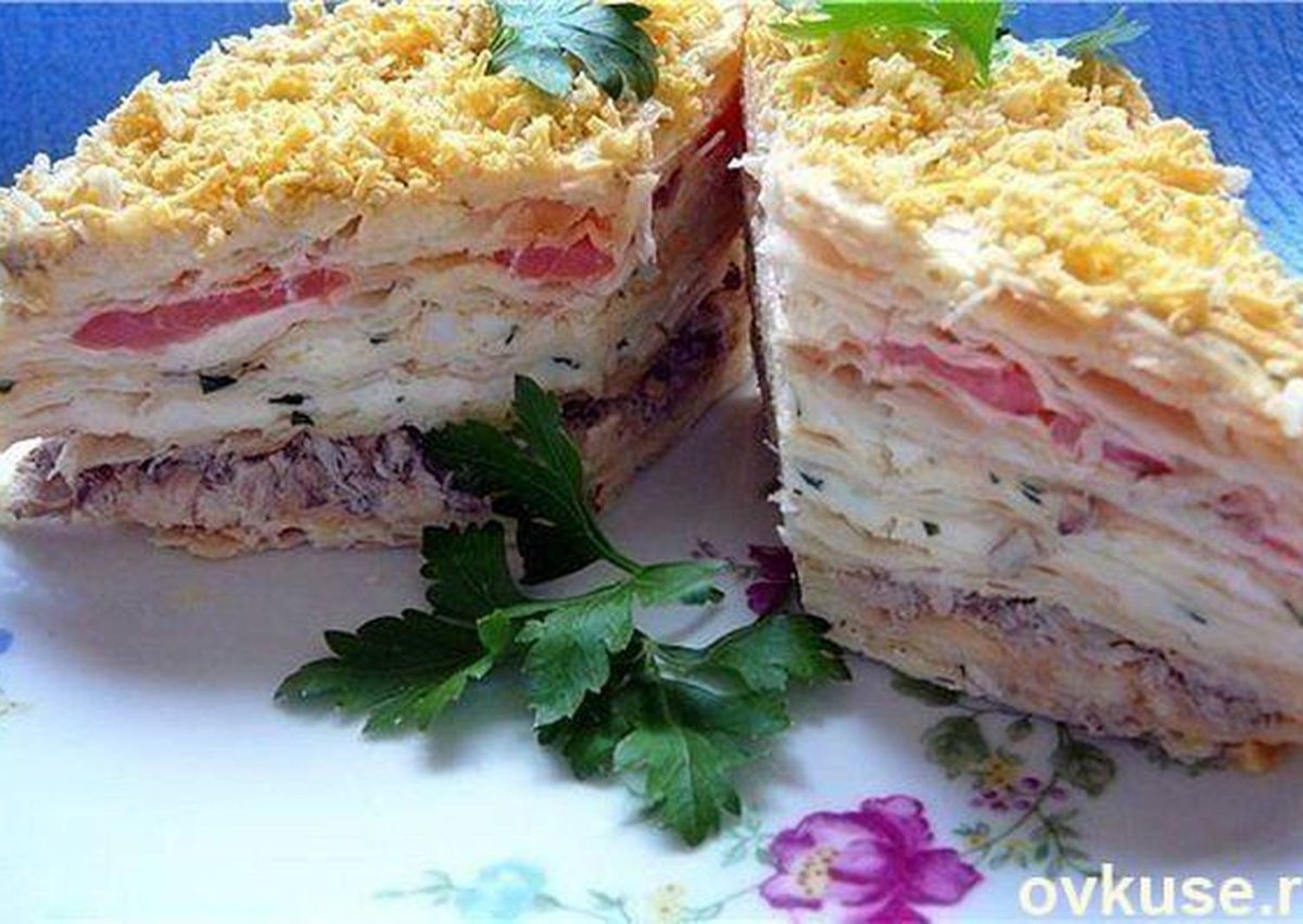 Закусочный торт Наполеон мясной