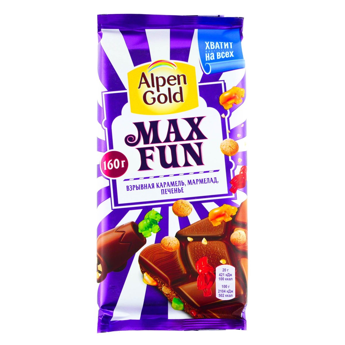 Шоколад Альпен Голд Max fun, взрывная карамель, 160 г