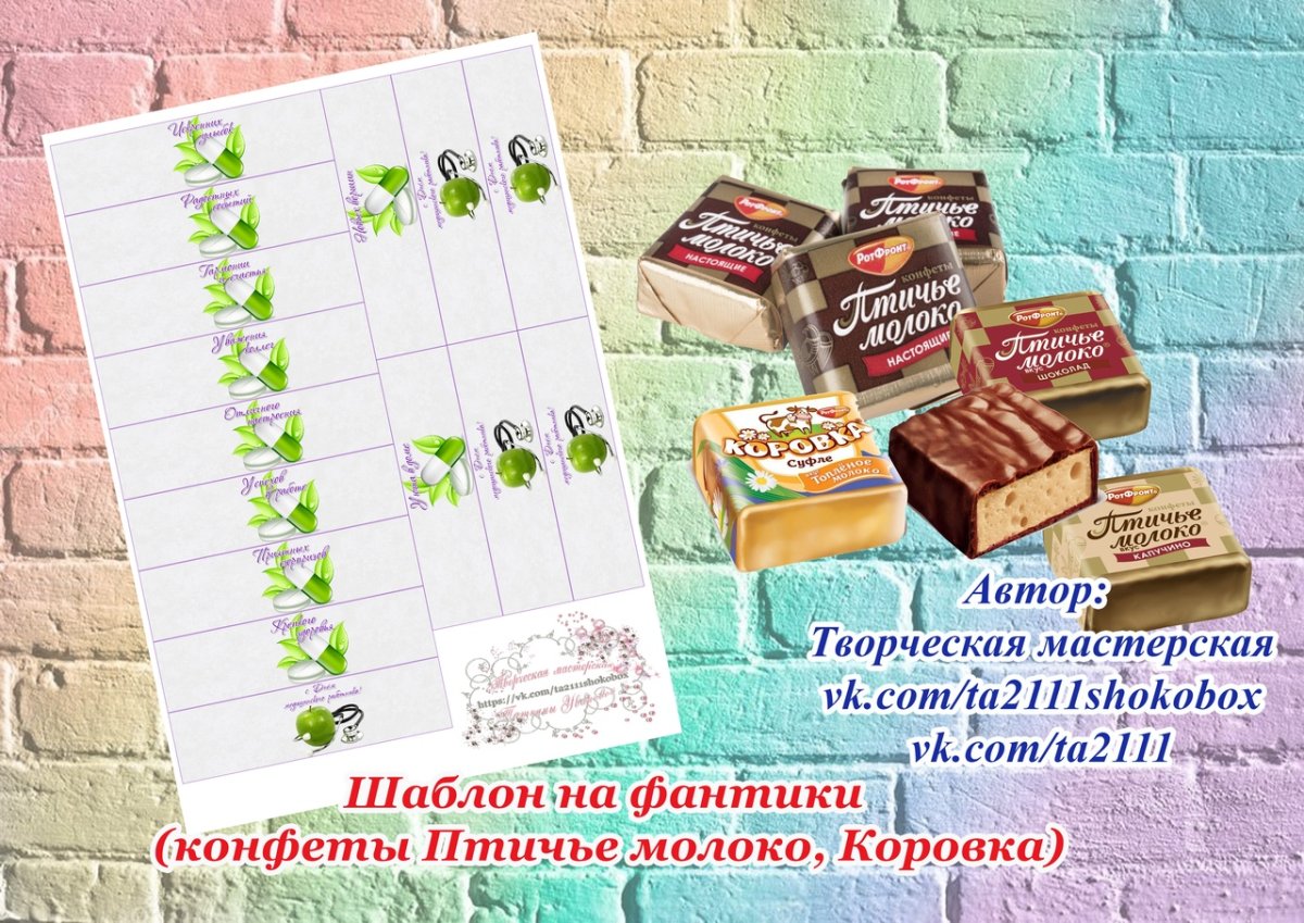 Фантики на конфеты Птичье молоко