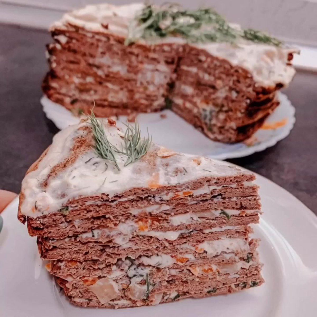Пирог печеночный блинчатый