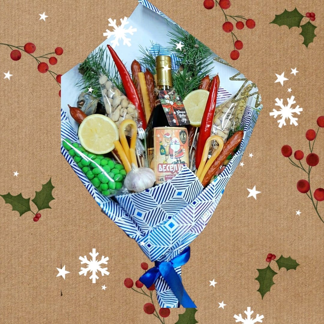 Букет из мандаринов и шампанского