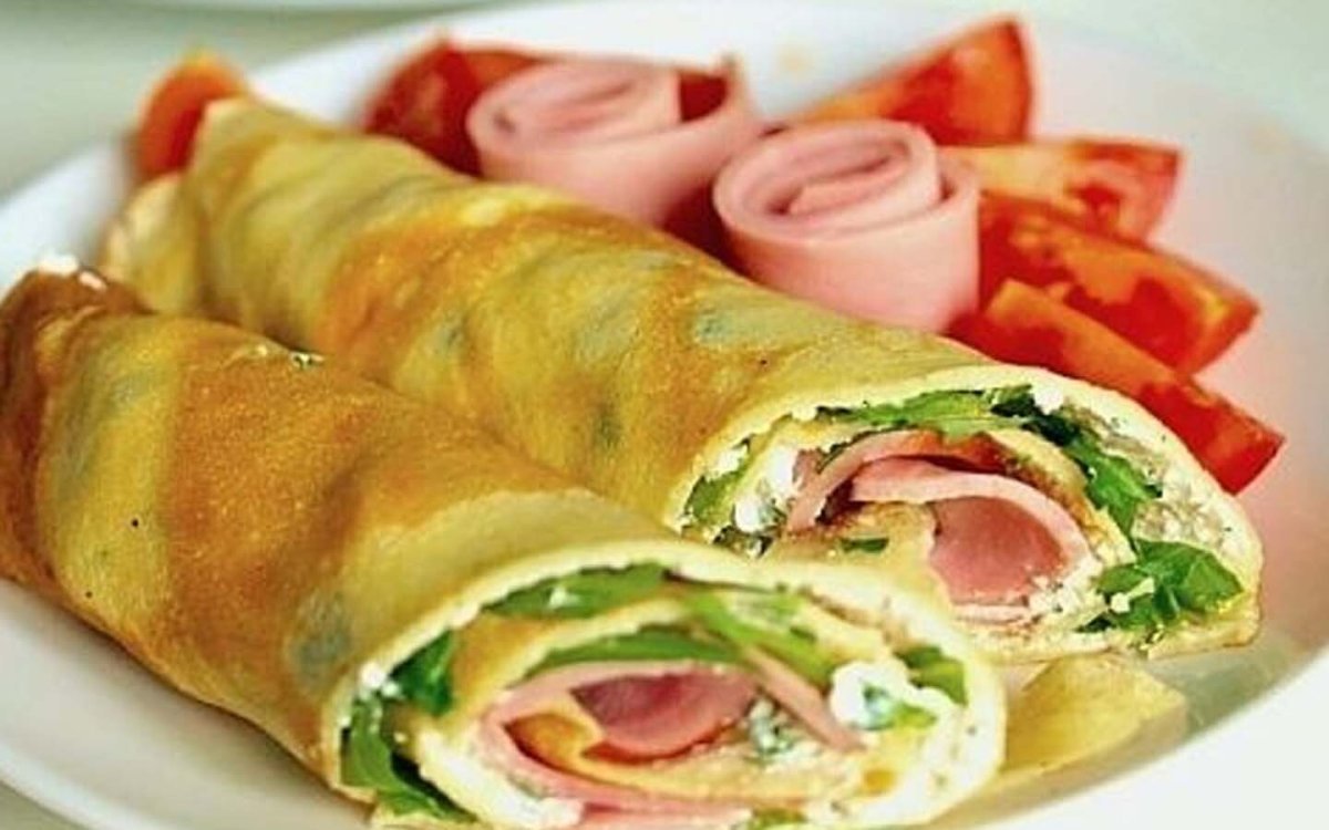 Блины с ветчиной и сыром