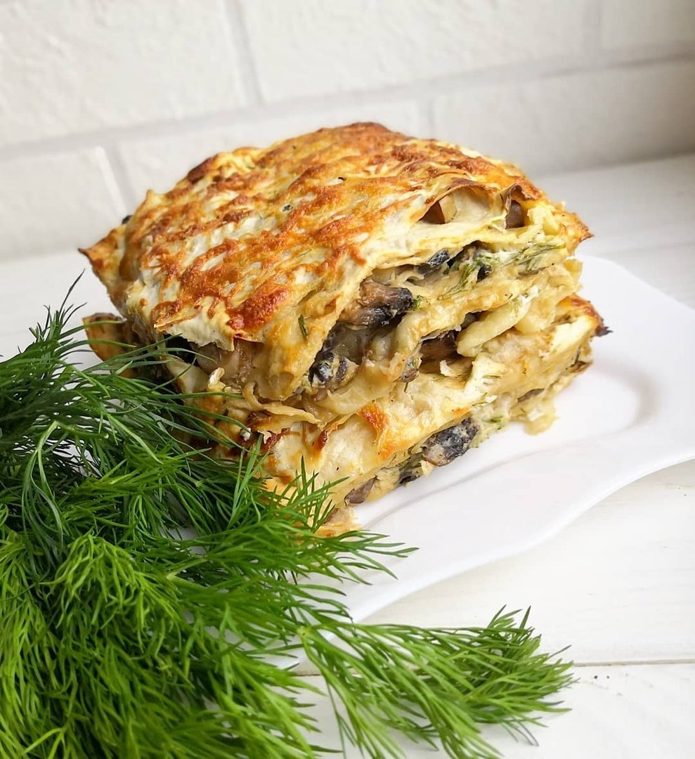 Лаваш с грибами и сыром
