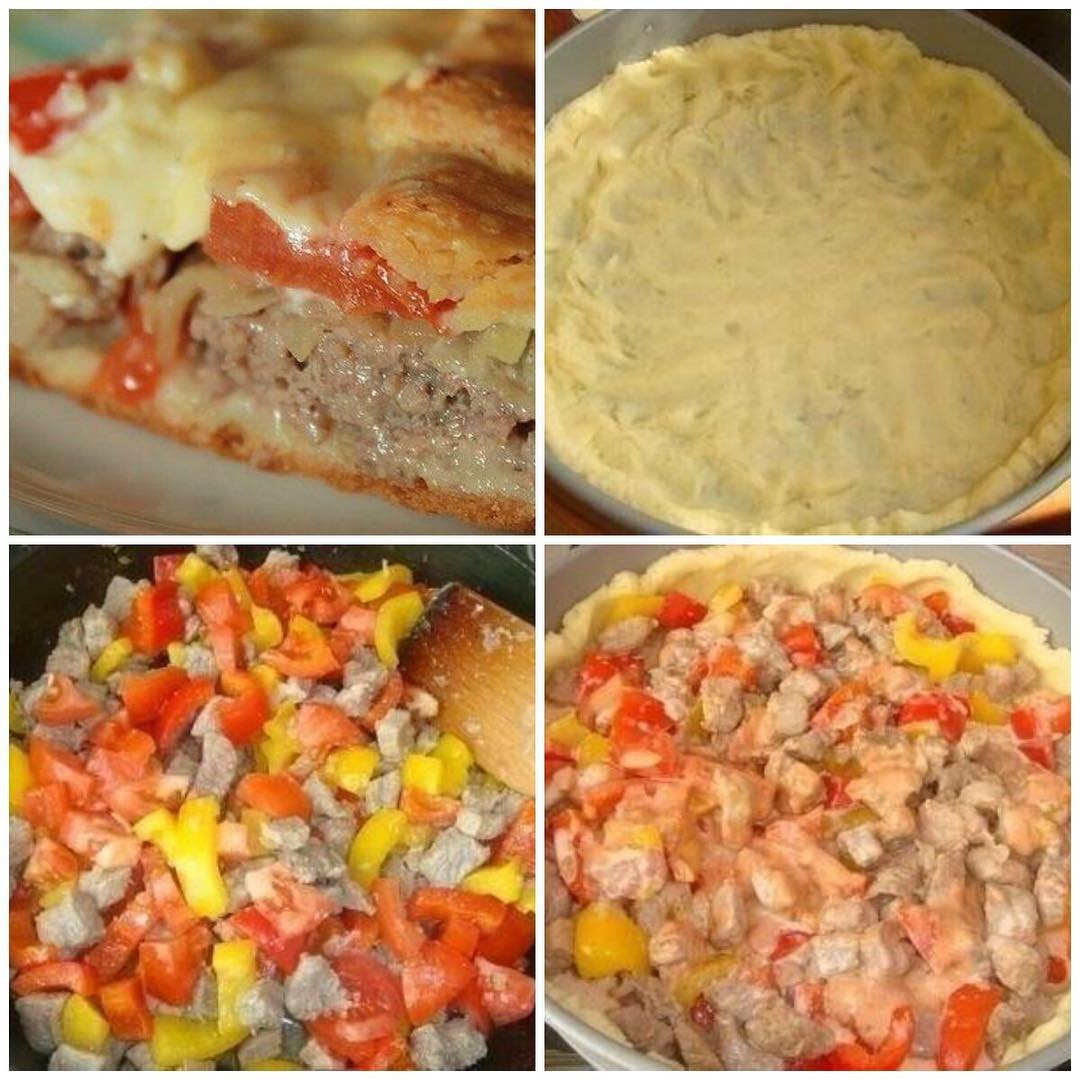 Открытый мясной пирог из картофельного теста