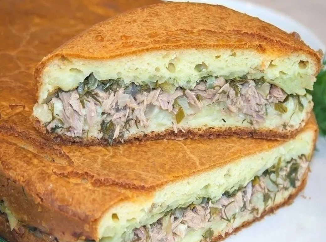 Заливной пирог с сайрой и картошкой