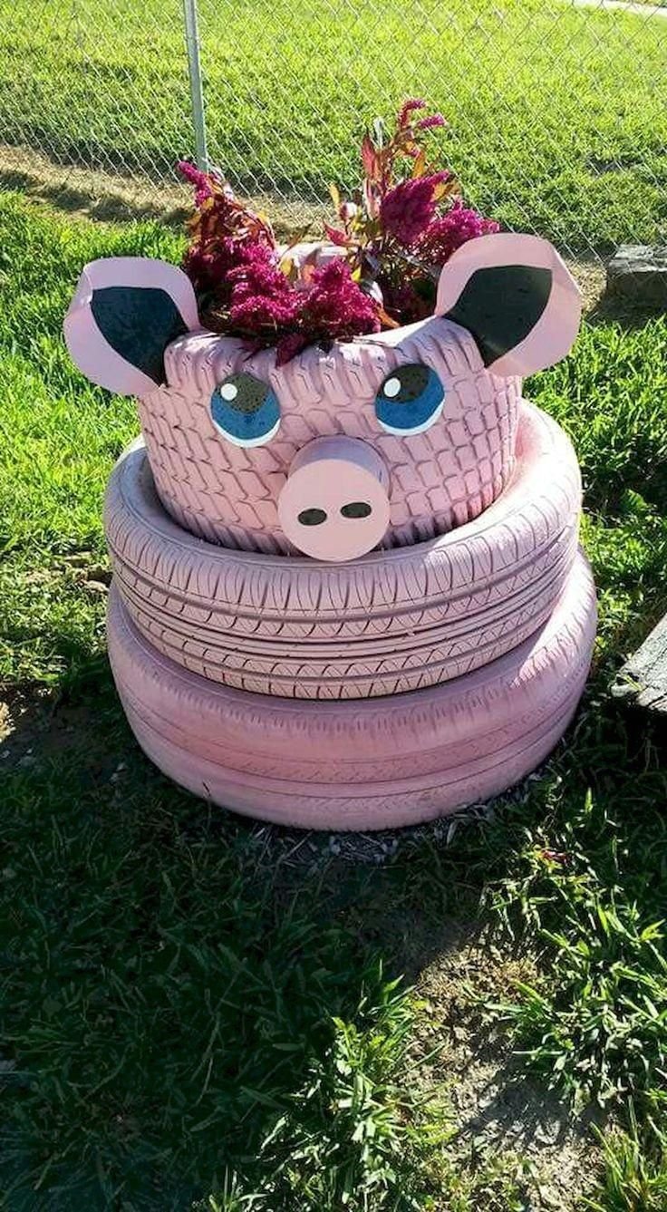 Цветник из старых шин